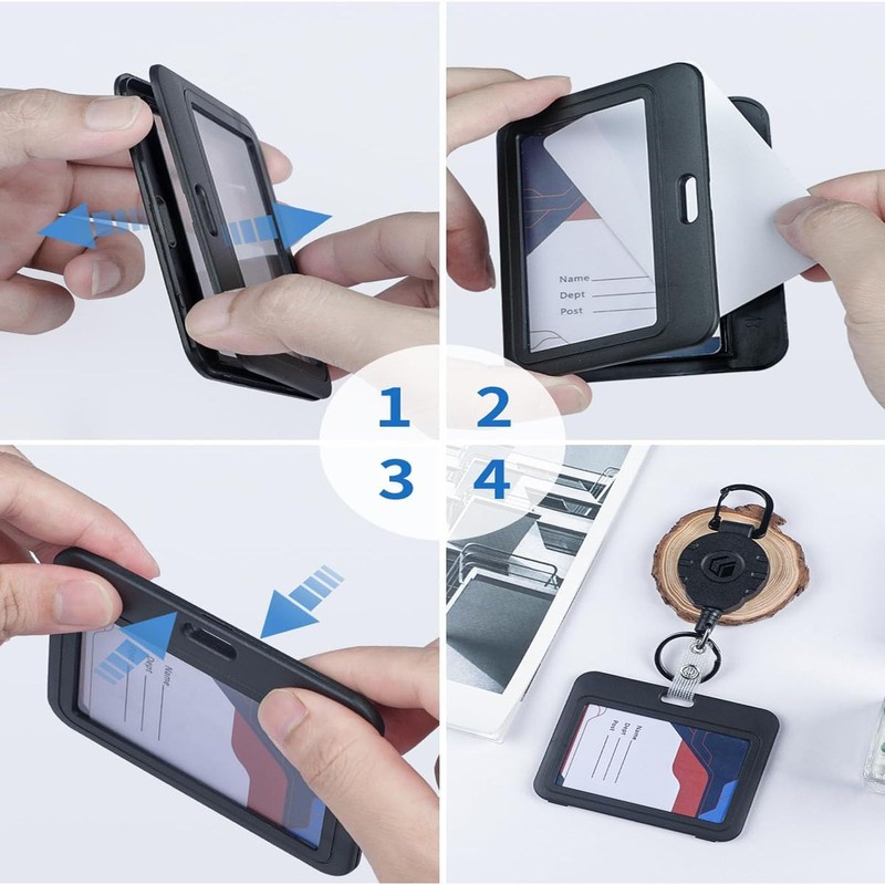 Pack of 4 ID Card Holders with Double-Sided Windows, Horizontal