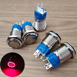 Gebildet 16 mm Red LED Metal Momentary Push Button Switch Waterproof 12V-24V/5Amp 1NO 1NC On/Off for 5/8 Inch Mounting Hole Pack of 5