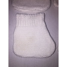 Unbranded Knitted Doll Orlon Booties. Approximately 3 1/2” Wide X 3 1/2” Tall. White.