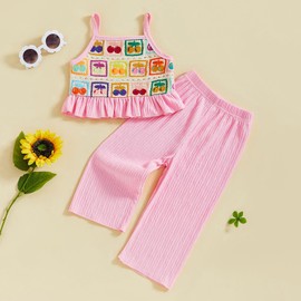 Baby Girl Summer Outfits Toddler Crochet Ruffle Sleeveless Camisole Tops Pants Set Kids Fashion Clothes Sets (Pink, 2-3 Years)