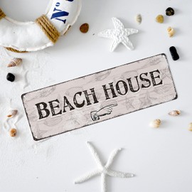 Interluxe Metal Sign – Beach House Right – Metal Decorative Sign Sign Beach House Maritime Sea Coast Shells Beach Pool House