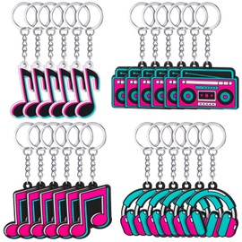 Fumete 24 Pcs Music Party Favors Keychain Piano Note Silicone Key Chains Gifts Bulk Musical Themed Notes Headphones Radio Music Keyrings Bags Backpack Birthday Party Supplies Decor Gifts (Music)