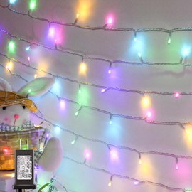 cshare Easter String Lights, Pastel Easter Lights Plug in with Timer 8 Lighting Modes 32ft 100LED Transparent Wire Fairy Lights for Easter Decorations Garland Outdoor Indoor Party