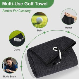 GOLDJU Golf Accessories Set, Microfibre Golf Towel, Retractable Golf Club Cleaning Brush/Golf Brush, Stainless Steel Brush Set with Aluminium Carabiner, Foldable Golf Divot Tool Set