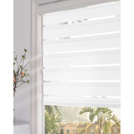 Persilux Zebra Blinds Dual Layer Roller Sheer Shades (35" W X 64" H, White) Room Darkening Light Filtering Privacy for Day and Night Window Shades for Windows, Home and Office, Easy to Install