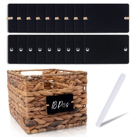 Temlum 18 Pcs Acrylic Basket Labels, Storage Tags with Chalk Marker Removable Label for Wire, Wicker, Woven Baskets & Pantry Storage (Rectangle, Black)