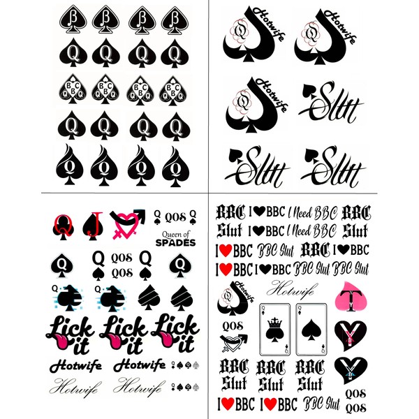 4 Sheets BBC Queen of Spades Temporary Tattoo Sticker Total