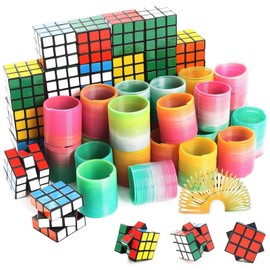 MUSUNFE 48 Stück Partytütenfüller, darunter 24 Stück Mini-Smiley-Frühlinge und 24 Stück 3 x 3 cm große Puzzle-Zauberwürfel (48 Stück)