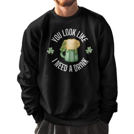 Printbox Originals You look Like I Need a Drink Sweatshirt, St Patricks Day Pullover, Beer Mug Graphic Unisex Sweater Military Green