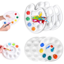 6 Pcs Painting Palettes,3 Pieces Round Paint Trays 3 Pieces Oval Plastic Trays,Wet Palettes for Watercolor Acrylic and Oil Painting DIY Craft Professional Art Painting