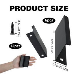 suuosl 6 Pcs 80mm Black Hidden Wardrobe Handles, Aluminium Alloy Finger Edge Pulls, No-Drill Black Cabinet Handles for Kitchen Cupboards, Bedroom Drawers, Modern Handles for Furniture