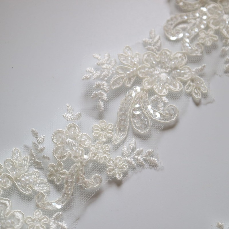 G-RUI 2yard Luxury Beaded Embroidery lace Appliques for Wedding Dresses