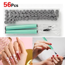56Pcs Nail Art Stamping Pen Set Reusable DIY Nail Art Tool Green Black