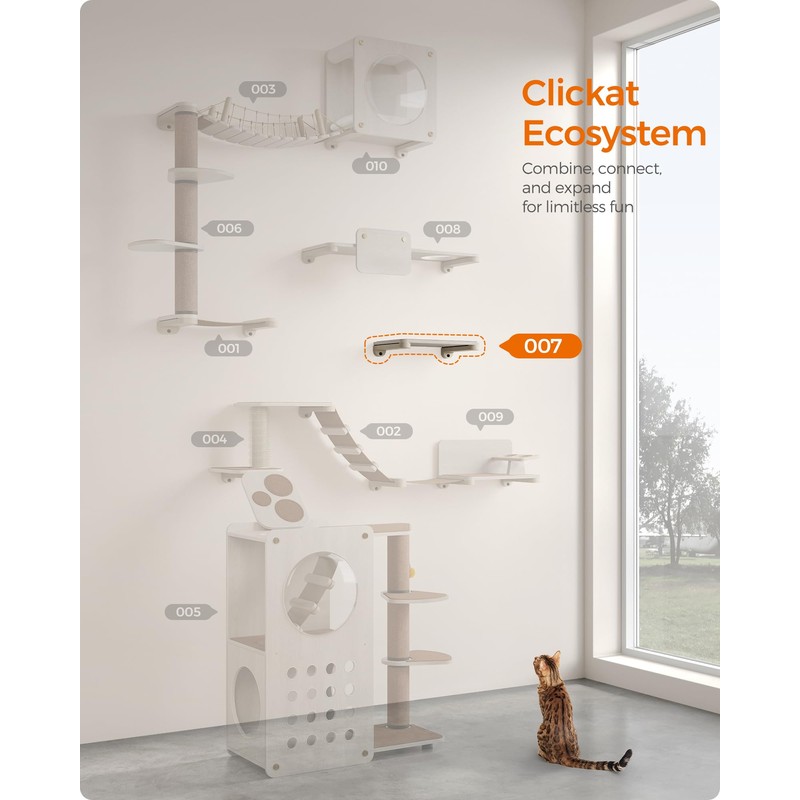 Feandrea Clickat Cat Shelf, Cat Wall Shelf, Wall-Mounted Cat Perch
