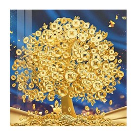 SHEGZHUC Diamond Painting Gold Tree Copper Coins Money 30 x 30 cm Painting by Numbers Tree Diamond Painting Pictures Tree of Life Trees Diamond Painting Art Embroidery Cross Stitch Pictures Gift Wall