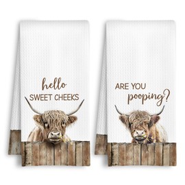 ArtisaEura Funny Cow Bathroom Hand Towels, Hello Sweet Cheeks Bathroom Decor, Farmhouse Cow are You Pooping Decorative Hand Towels for Bath Room Washroom, 16x24 Inch Set of 2