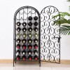 35 Bottle Wrought Iron Wine Rack Cabinet Black with Lock