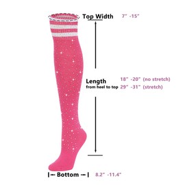 ANNTXL Woman's Rhinestone Over Knee High Socks Stripe Knit Stockings Leg Warmers for Christmas Valentines day Events