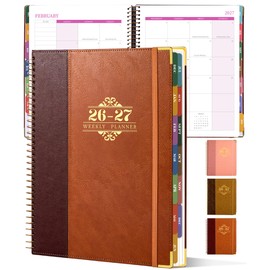 Planner 2026-2027, Leather Two-Tone Planner, 18 Month Weekly and Monthly Planner Calendar with Tabs, Jul 2026–Dec 2027, Large 8.5" x 11" A4 Hardcover Spiral Agenda Planner for Home, School and Work （Rust Brown）