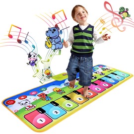 keefun Piano Mat for Toddlers Ages 1 2 3, Kids Floor Piano Keyboard Musical Toys with 8 Instruments and 8 Animal Sounds, Early Learning Education Toy, Funny Xmas Gift for Baby Boys Girls 12-18 Months