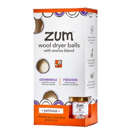 Zum Indigo Wild Laundry Dryer Balls Kit - Wool - for Dryer - Essential Oil Spray - Reusable - Patchouli - (3 Laundry Balls, 1 Aroma Blend)