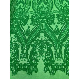 Mia Fabrics Inc. Damask Fabric - Green - Embroidered Design on Lace Mesh Fabric By Yard