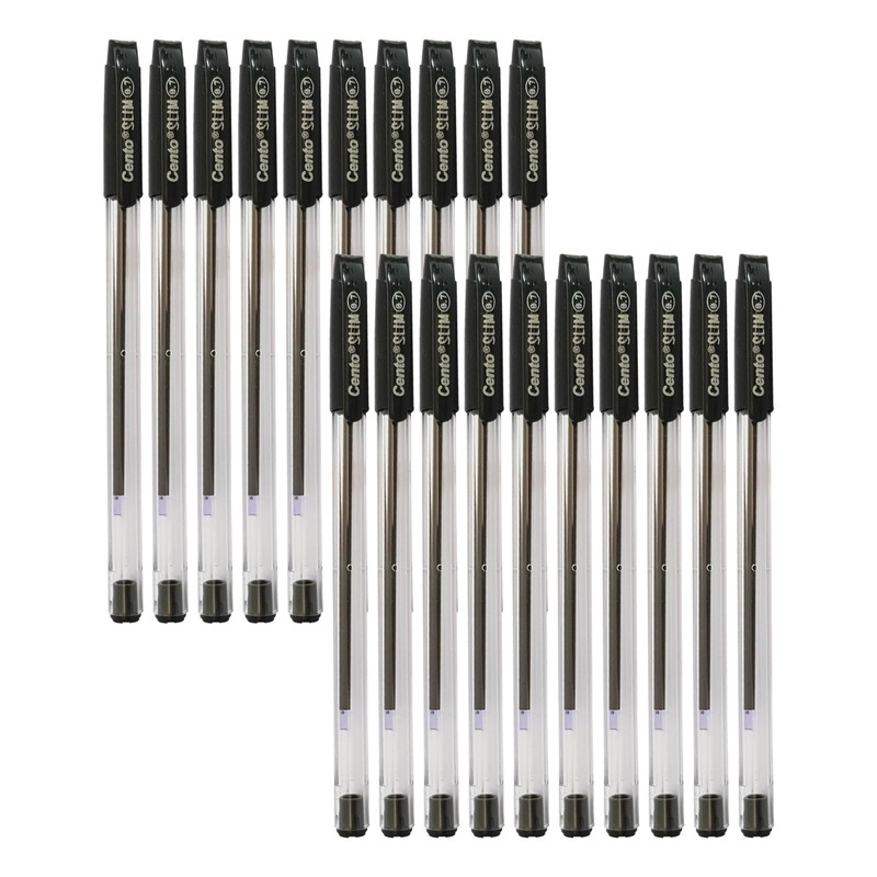Slim Ballpoint Pens, BLACK, Pack of 20, Fine Point (0.7mm),