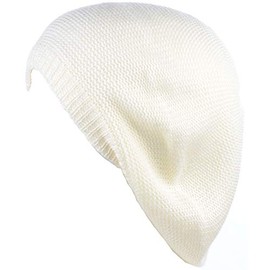 BYOS Chic French Style Lightweight Soft Slouchy Knit Beret Beanie Hat in Solid, Off-white, One Size