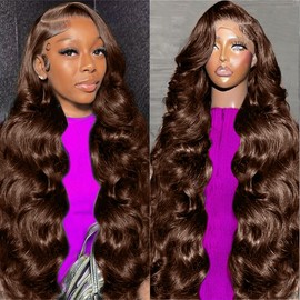 QBRVP 200 Density Body Wave 13x6 Hd Lace Front Wigs Human Hair Pre Plucked Chocolate Brown Lace Front Wig Colored Human Hair Wigs for Black Women Brown Wig Human Hair 20 Inch