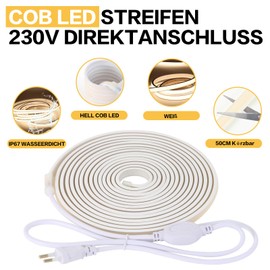 pcning LED Strip Light 230 V without Transformer 5 m White Waterproof IP67 5 Metre LED Strip Neutral White with Plug Direct 230 V 4000 K (White, 5 m)