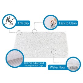 Non Slip Shower Mat, Mold Free Bath Mat with Water Drains - Comfort and Stability for Shower, Tub, Bathroom, by The Pool, Wet Indoor-Outdoor Areas (37x67cm, White)