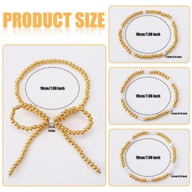 4pcs Gold Bow Bracelets for Women, Gold Beaded and Pearl Bracelet Stack Stretch Bead Ball Bracelet Set Trendy Adjustable Stackable Bracelets Jewelry for Women Gifts