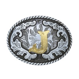 Btilasif Western Belt Buckle Western Cowboy Initial Letters ABCDJMR to Z Oval Belt Buckle for Men Women Boys Girls J