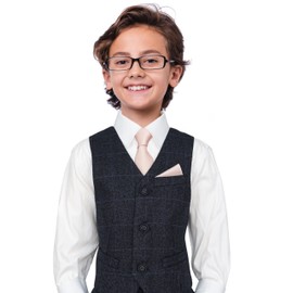 ZENXUS Boy's Solid Blush Pink Tie with Pocket Square Set, Small Necktie for Children and Kids, Self-Tied