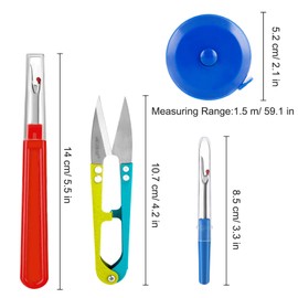 Seam Ripper Set, Large and Small Thread Separator, Sewing Stitch Thread Unpicker Thread Cutter Tool with Trimming Scissors, Tape Measure, Storage Bag for Sewing Crafts, Pack of 10