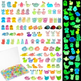 EKisemio 120 Pcs Mini Resin Animals, Glow in The Dark Mini Figures Bulk