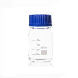 NATUWORLD 100ml/3.4オンス 空 厚いガラス 目盛り付き試薬ボトル ブルースクリューキャップ付き 実験室用化学剤ボトル 液体保存容器 ジャーポット