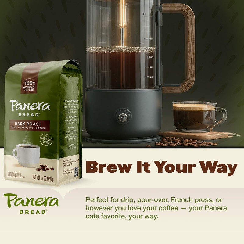 Panera Dark Roast Ground Coffee, - Bold Breakfast Brew with