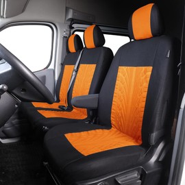 TOYOUN Van Seat Covers Universal Fit Most Vans Trucks Lorry Front Seat Covers Single & Double Car Seat Covers for Single Driver and Double Passenger Seat 2+1 seat Covers, Orange