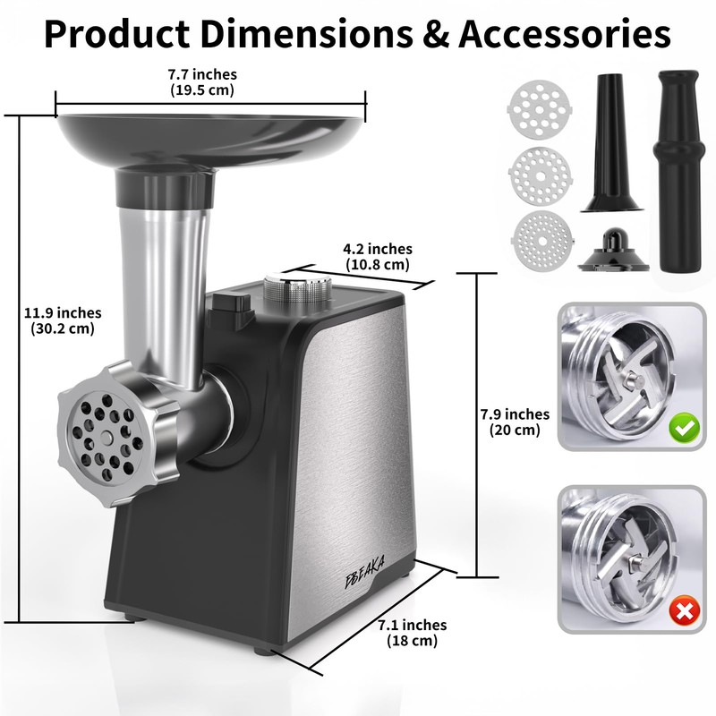 EBEAKA Electric Meat Grinder & Sausage Stuffer Maker, Heavy Duty