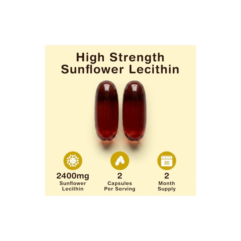 Nutrivo Sunflower Lecithin Capsules 2400mg |120 Softgels | 2 Month