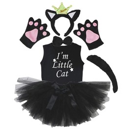 Petitebelle Crown Headband Bowtie Tail Gloves Shirt Skirt 6 Pieces Girls Costume 6-8 Years Black Cat