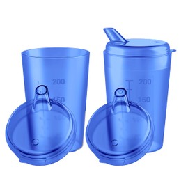 THERACASO Sippy Cup Set - 3 x 250 ml Sippy Cups with 3 Lids (4 x 4 mm & 12 x 10 mm Openings) for Seniors, Children & Patients with Limited Motor Skills - Dishwasher Safe (Blue)