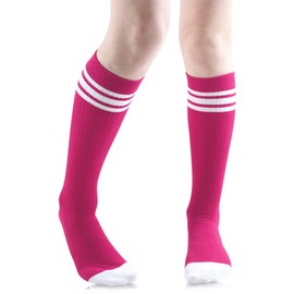 juDanzy Baby, Toddler and Kids Knee High Tube Socks for Boys and Girls with Grips (1 Pair) - Hot Pink - 10-15 Years