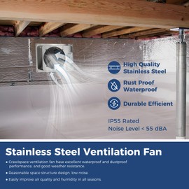 ALORAIR Stainless Steel Crawl Space Ventilation Fan with Humidistat Dehumidistat, IP55 Rated Crawlspace Vent Fan for Foundation Basements Garage Attic-780 CFM,1300 Sq.Ft.