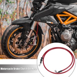 Motoforti Motorcycle Brake Clutch Hose Oil Hose Hydraulic Reinforced Motorcycle Stainless Steel 28°+90° Red 140cm
