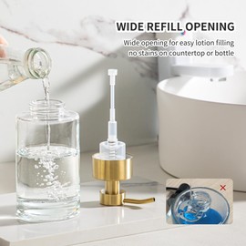 Enra Foam Soap Dispenser,12oz Thick Glass Bathroom Soap Dispenser with Stainless Steel Gold Pump,Dish Soap Dispenser,Soap Dispenser for Bathroom,Kitchen (Clear/Gold Poam Type)