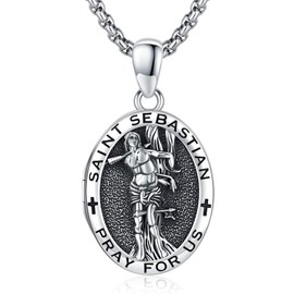 Brisskaari St Sebastian Locket 925 Sterling Silver Saint Sebastian Pendant Medal St.Sebastian Locket Necklace Holds Pictures Catholic Keepsake Jewelry