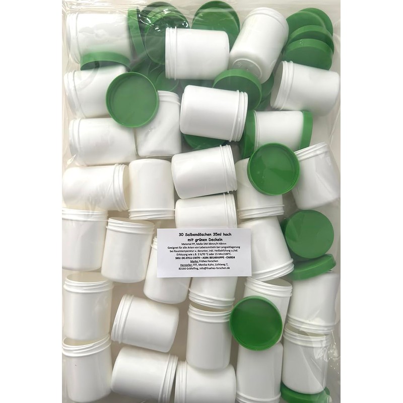 30 high ointment cans, 35 ml, white with green lid