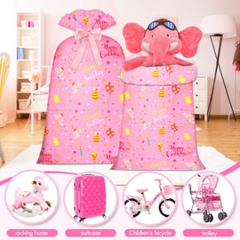 BWLOIES Extra Large Gift Bag Girl Birthday Jumbo Gift Bag, Bday Pink Giant Plastic Oversized Gift Bag Huge Gift Wrap Bag Birthday Bag Wrapping Bag for Large Gift(48inch 1Pack)